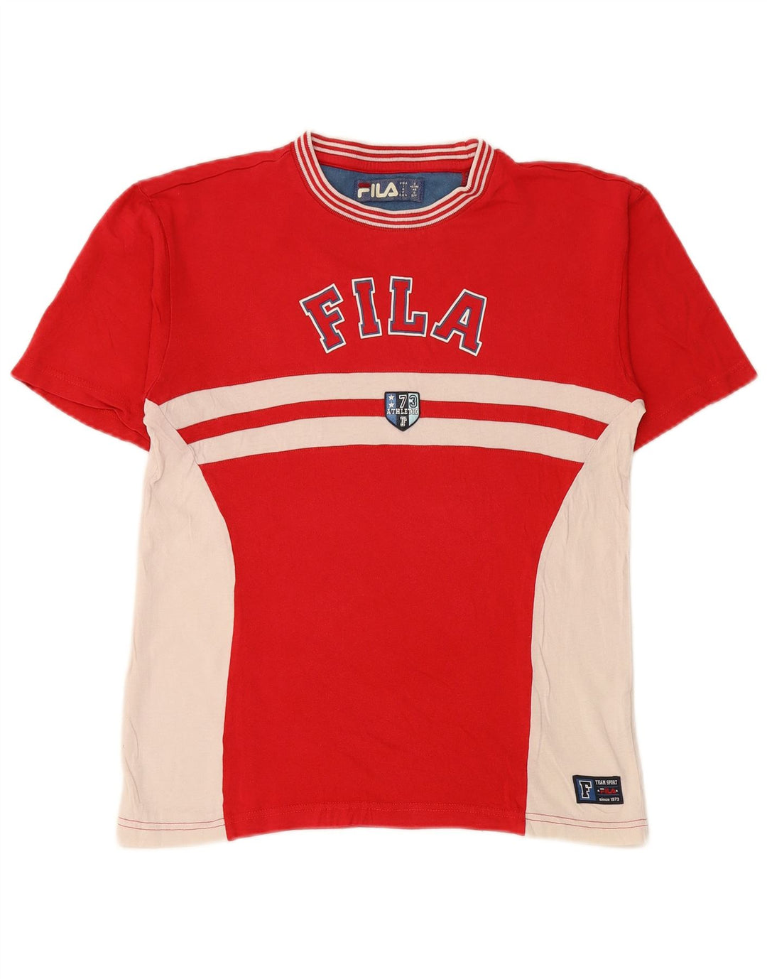 FILA Hombre Camiseta Gráfica Top Small Rojo Colorblock Algodón