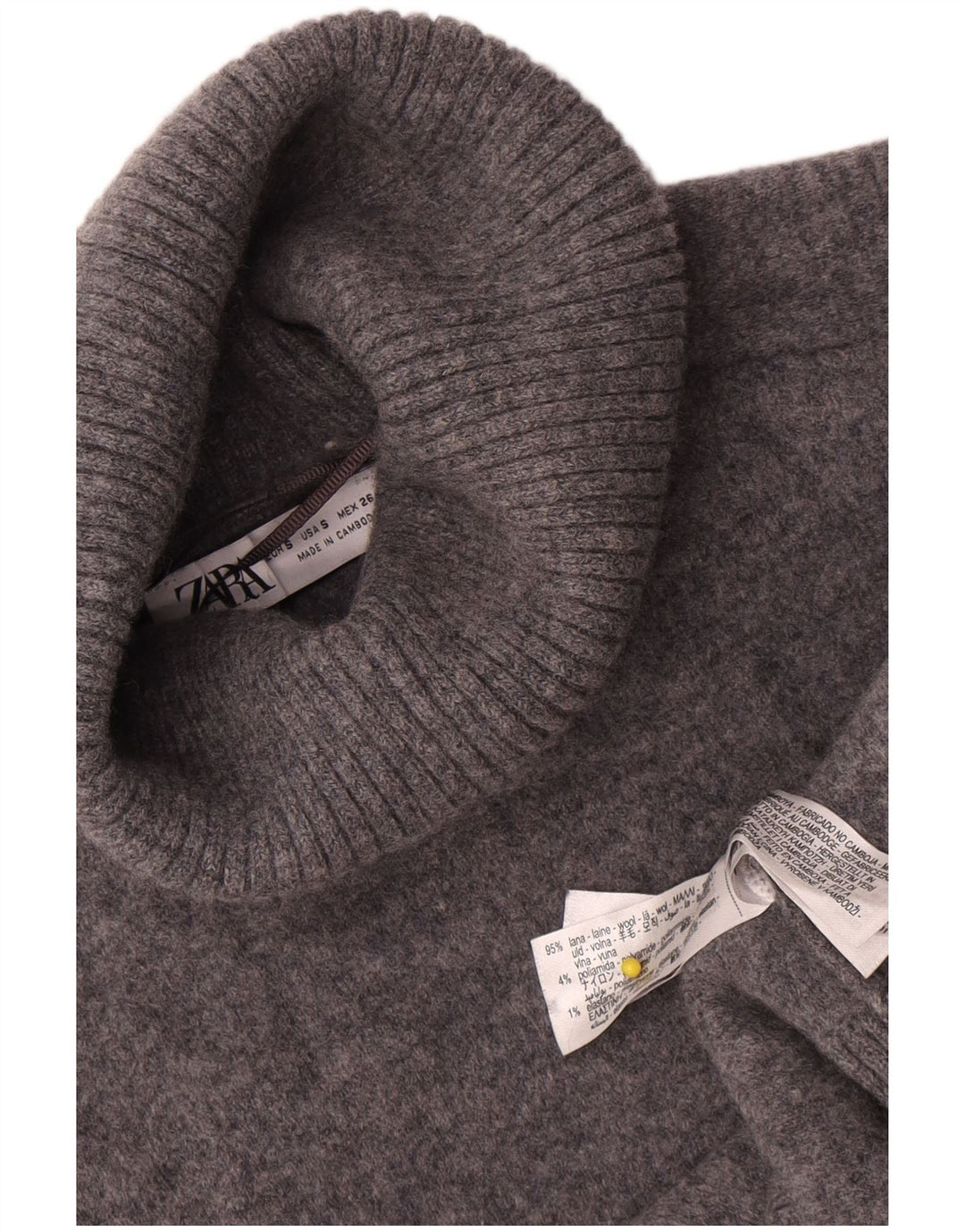 Zara Mujer Crop Oversize Roll Neck Jumper Sweater UK 10 Small Gris Lana