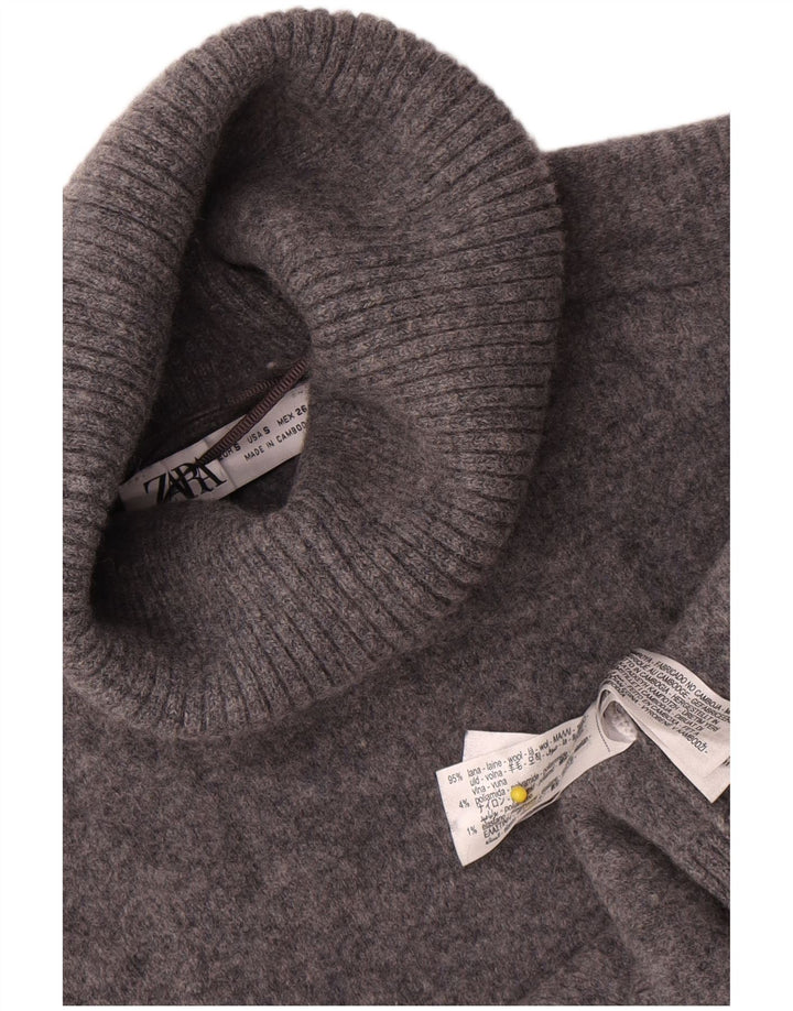Zara Mujer Crop Oversize Roll Neck Jumper Sweater UK 10 Small Gris Lana