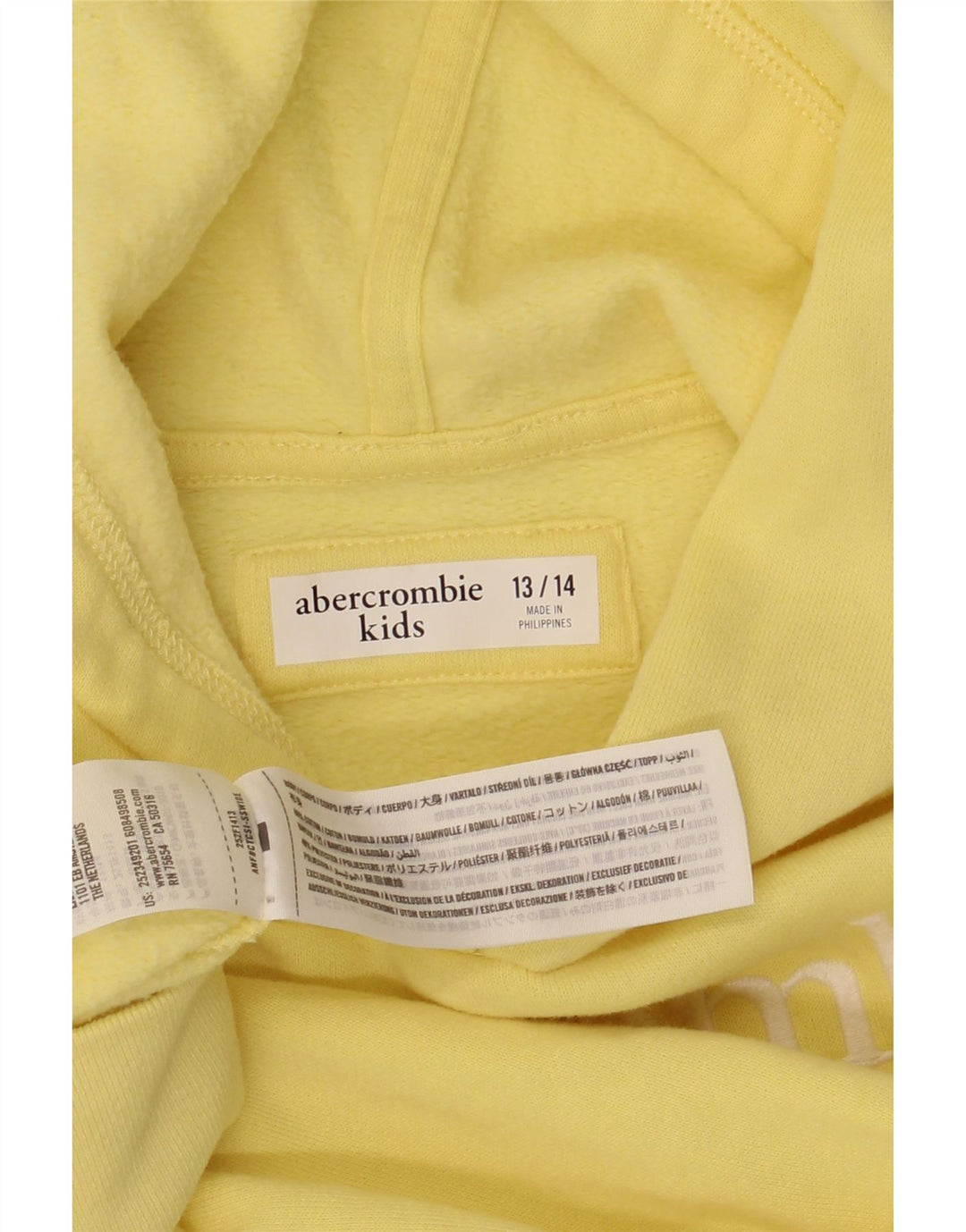 ABERCROMBIE & FITCH Jersey con capucha estampada para niña 13-14 años Algodón amarillo
