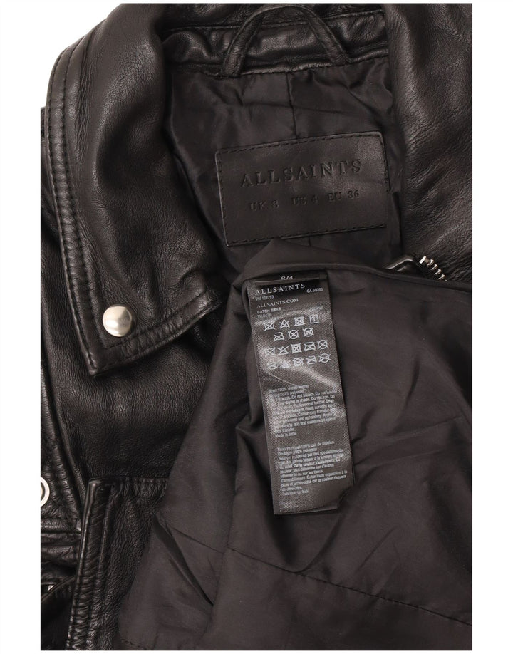 All Saints Chaqueta motera de cuero corta para mujer UK 8 Small Black