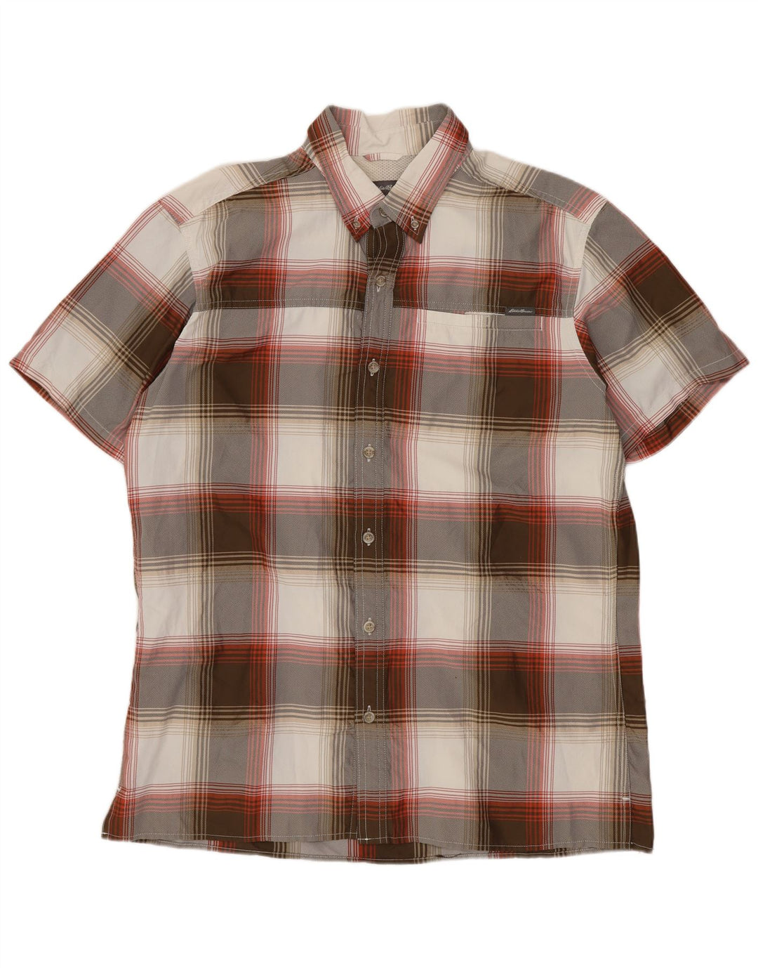 Eddie Bauer Camisa de manga corta para hombre Poliéster a cuadros gris medio