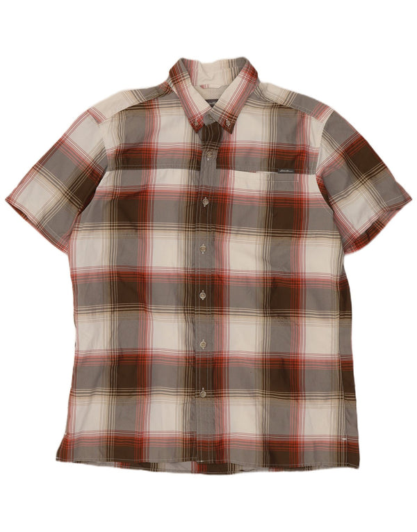 Eddie Bauer Camisa de manga corta para hombre Poliéster a cuadros gris medio