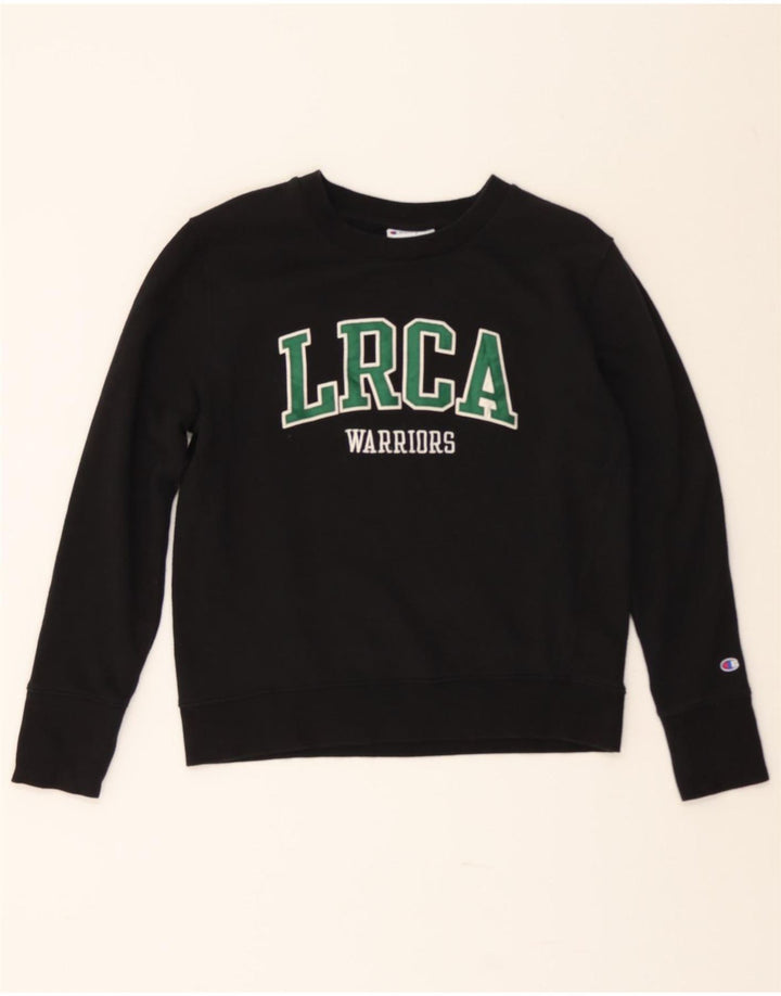 CHAMPION Womens Graphic Sweatshirt Jumper UK 14 Medium Black Cotton Vintage Champion and Second-Hand Champion from Messina Hembry 