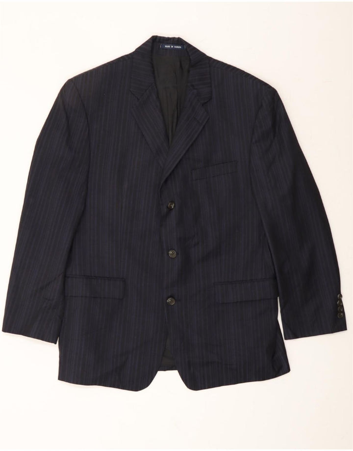 CHAPS Mens 3 Button Blazer Jacket UK 38 Medium Navy Blue Pinstripe Wool Vintage Chaps and Second-Hand Chaps from Messina Hembry 