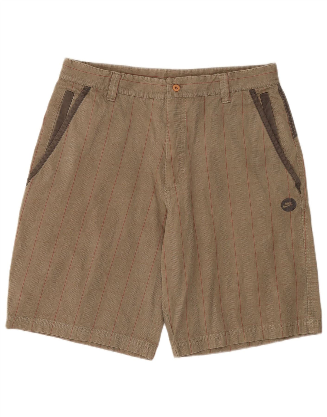 Nike - Pantalones cortos tipo cargo para hombre, tamaño mediano, W32, algodón a cuadros beige