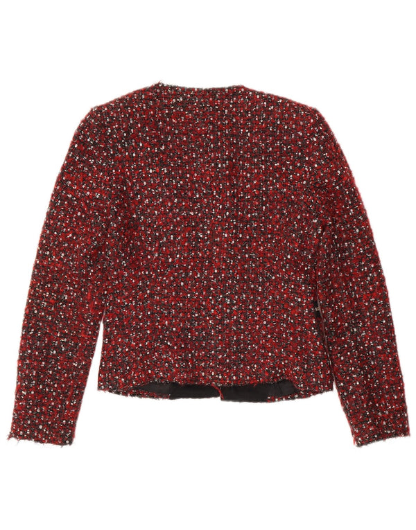 Zara Mujer Crop Blazer Chaqueta Reino Unido 10 Pequeño Rojo Moteado Moderno