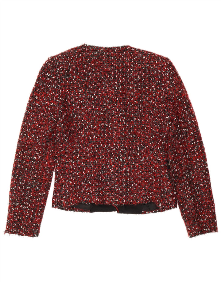 Zara Mujer Crop Blazer Chaqueta Reino Unido 10 Pequeño Rojo Moteado Moderno