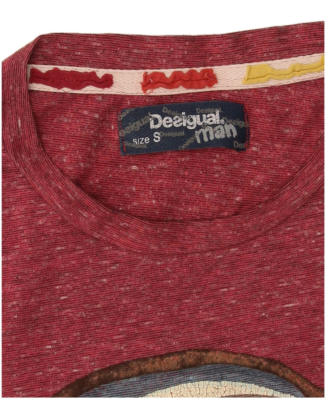 Desigual Hombre Camiseta Gráfica Top Pequeño Granate Moteado