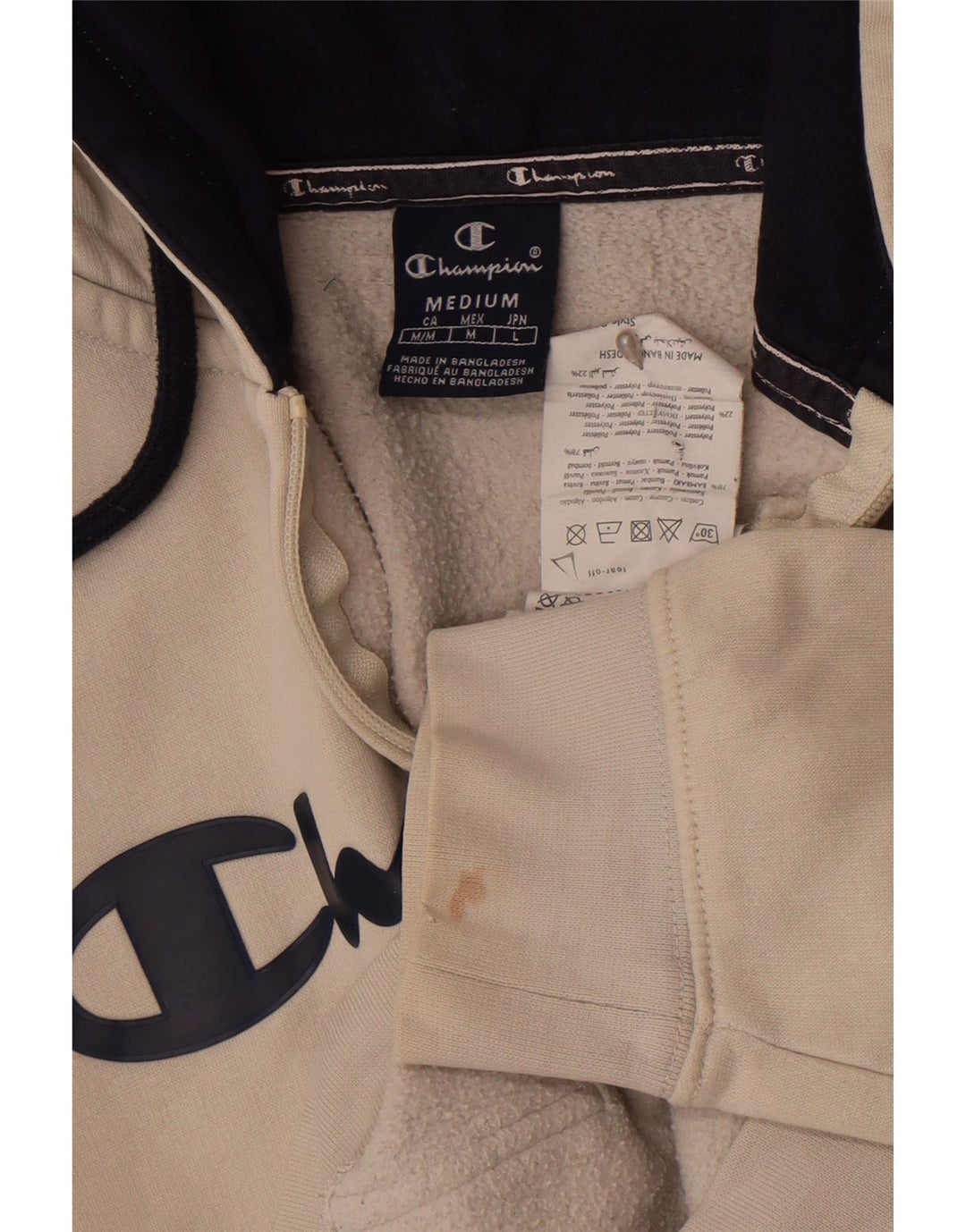 Champion Sudadera Con Capucha Y Cremallera Gráfica Para Hombre Algodón Mediano Blanco Roto