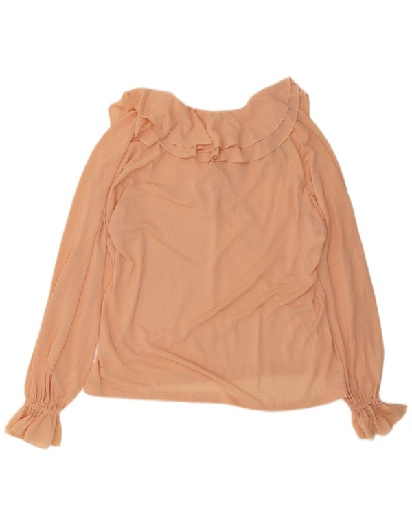 Vintage mujer volante frente manga larga blusa Top EU 40 rosa medio