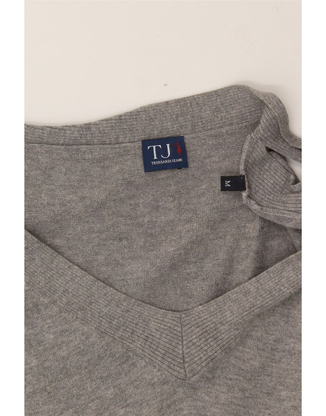TRUSSARDI JEANS Womens V-Neck Jumper Sweater UK 12 Medium Grey Vintage Trussardi Jeans and Second-Hand Trussardi Jeans from Messina Hembry 