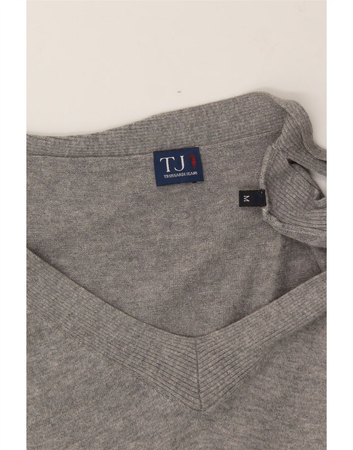 TRUSSARDI JEANS Womens V-Neck Jumper Sweater UK 12 Medium Grey Vintage Trussardi Jeans and Second-Hand Trussardi Jeans from Messina Hembry 