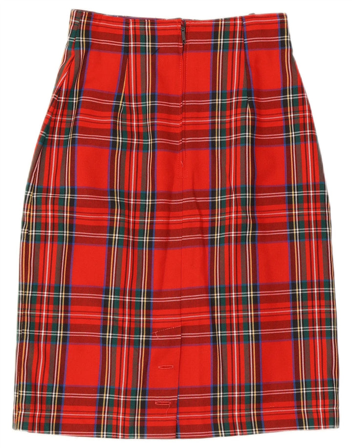 Vintage mujer lápiz falda Reino Unido 9/10 pequeño W26 rojo comprobar poliéster
