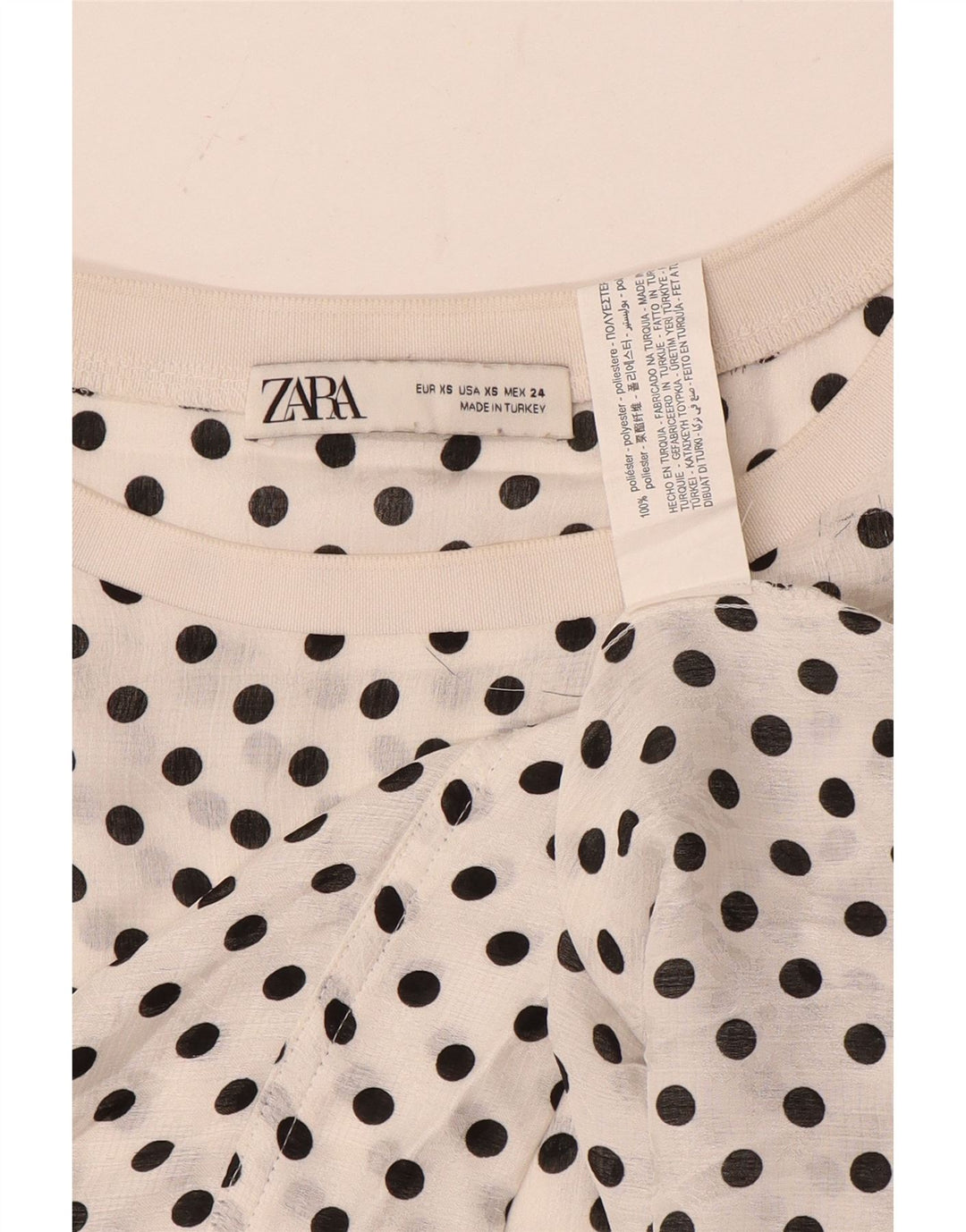Zara Mujer Blusa Extragrande Top UK 6 XS Poliéster De Lunares Blancos