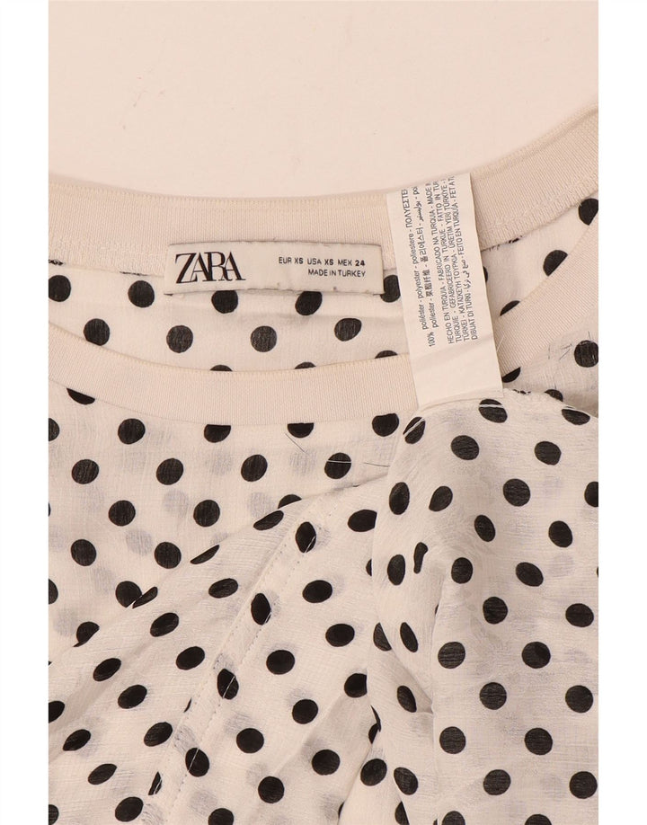 Zara Mujer Blusa Extragrande Top UK 6 XS Poliéster De Lunares Blancos