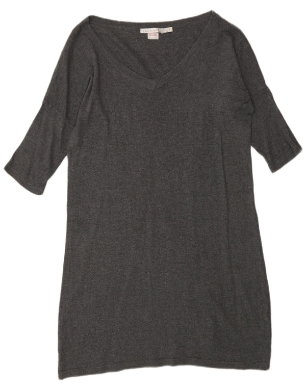 Zara Mujer Vestido Jersey Manga 3/4 UK 44 Gris Medio