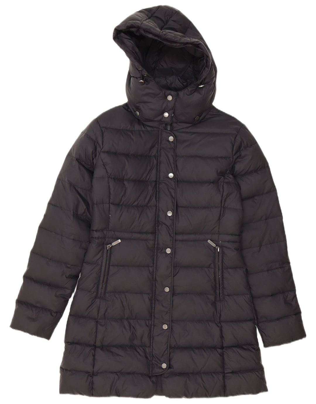 Benetton Mujer Abrigo Acolchado Con Capucha IT 44 Medium Negro Poliéster
