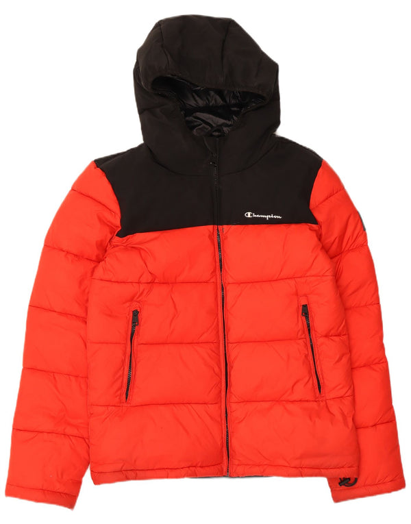 Champion Chaqueta Acolchada Suelta Con Capucha Para Mujer UK 40 Small Rojo Colorblock