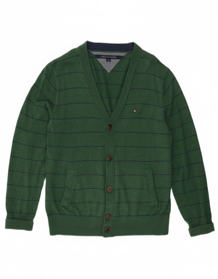 Tommy Hilfiger Hombre Cárdigan Suéter De Algodón A Rayas Verde Medio