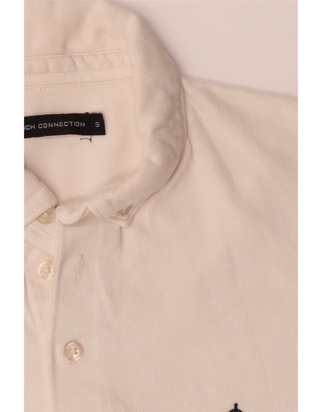 French Connection Polo gráfico para hombre de algodón blanco roto pequeño