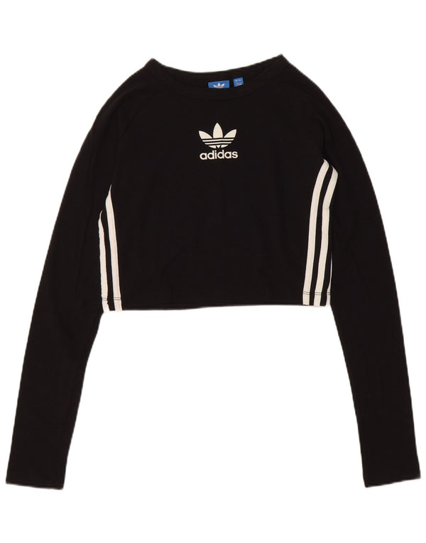 Adidas Mujer Crop Graphic Top Manga Larga UK 8 Pequeño Algodón Negro