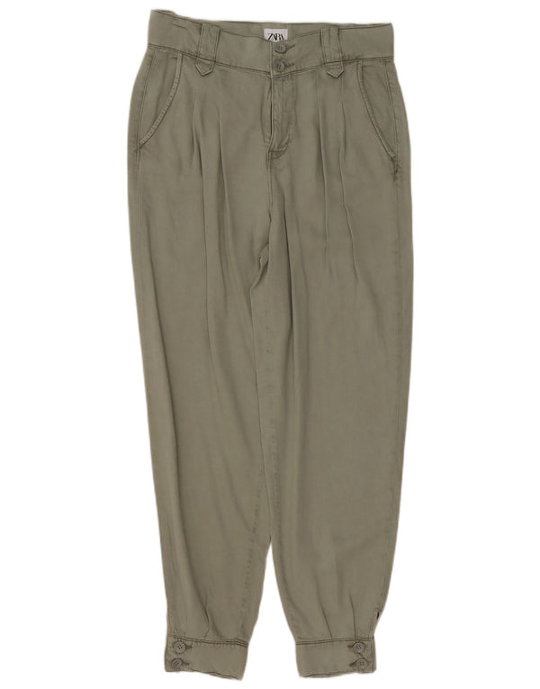 Zara Mujer Joggers Chinos Pantalones EU 36 XS W26 L26 Caqui Lyocell
