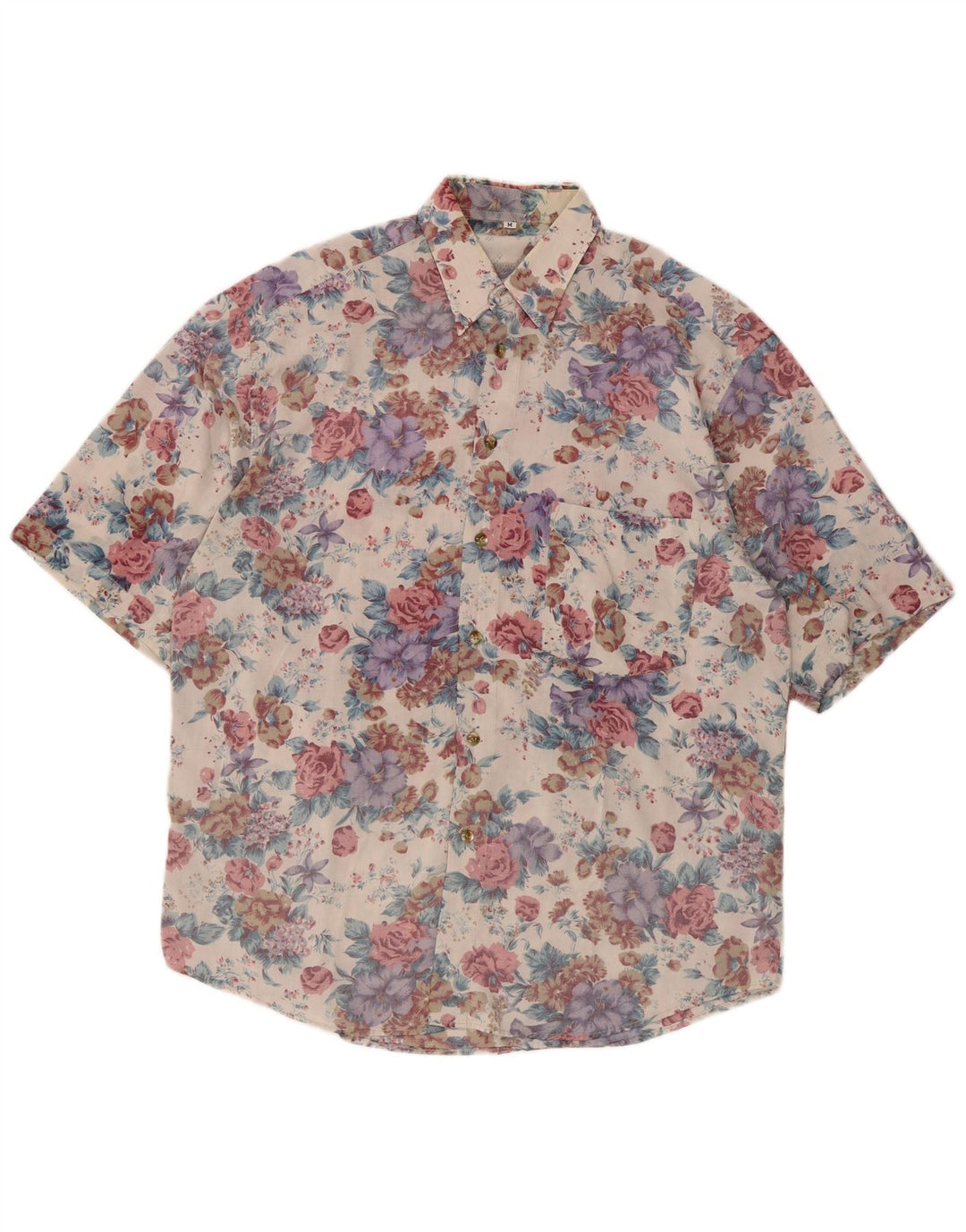 Camisa vintage de manga corta para hombre mediana multicolor floral retro