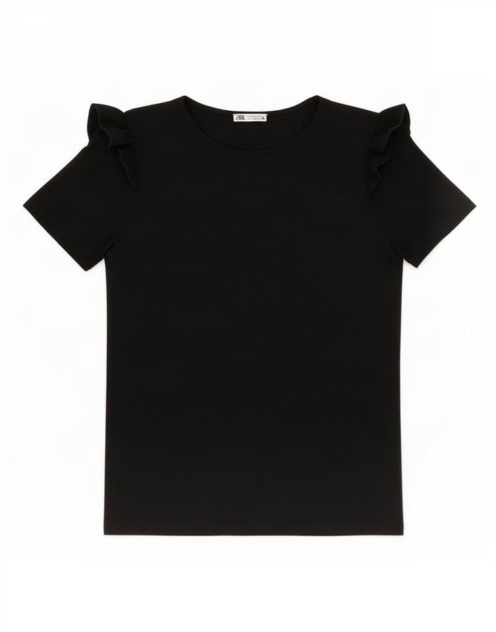 Zara Mujer Blusa Top UK 42 Medio Negro Poliéster