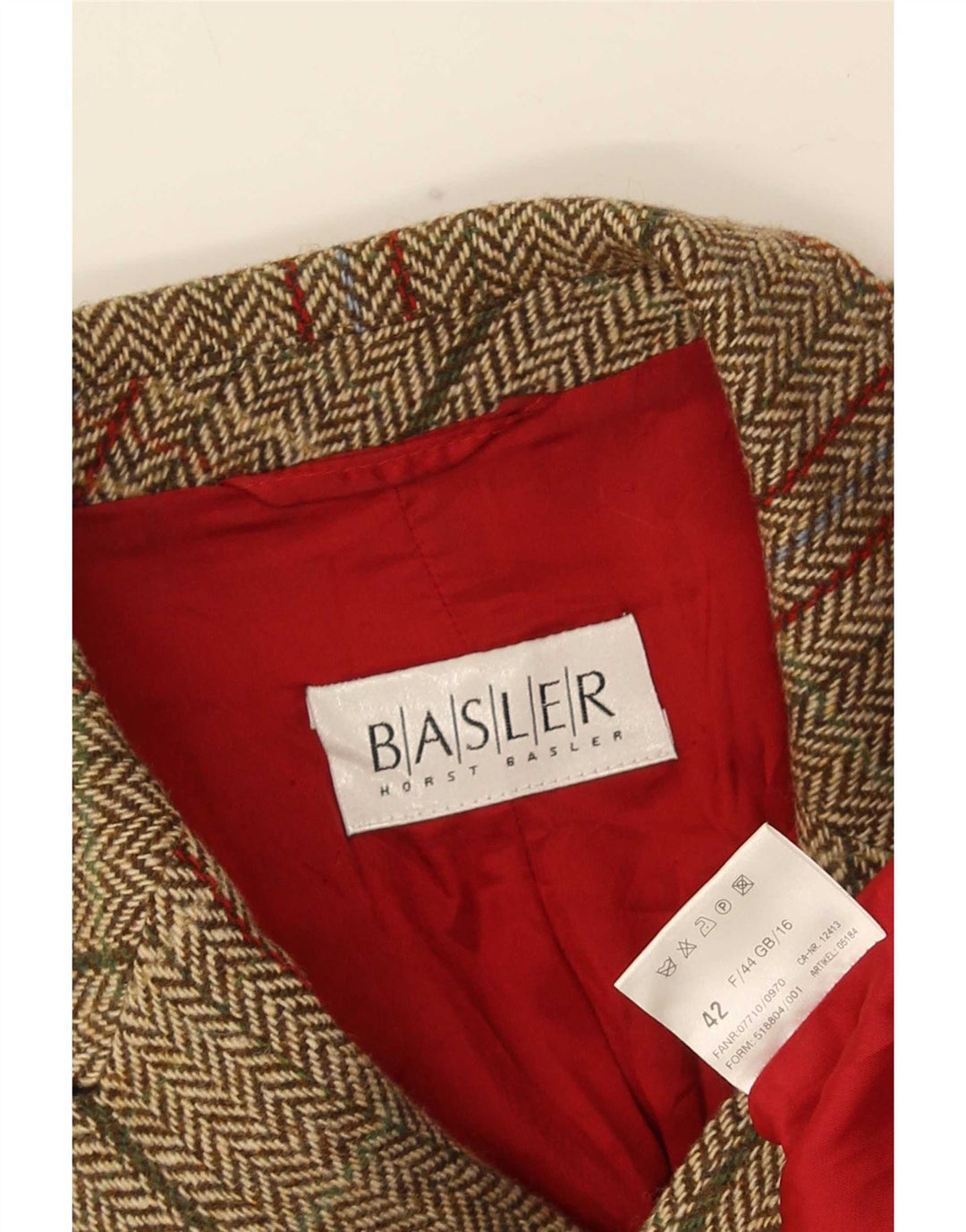 Basler Chaqueta tipo blazer con 1 botón para mujer, talla grande, color beige, lana virgen a cuadros