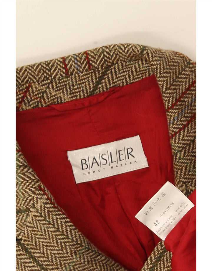 Basler Chaqueta tipo blazer con 1 botón para mujer, talla grande, color beige, lana virgen a cuadros