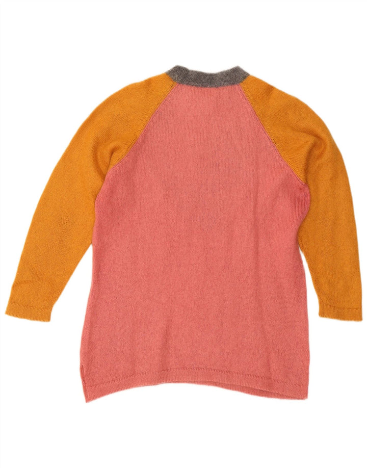 Vintage mujer cuello redondo jersey suéter IT 42 bloque de color rosa medio