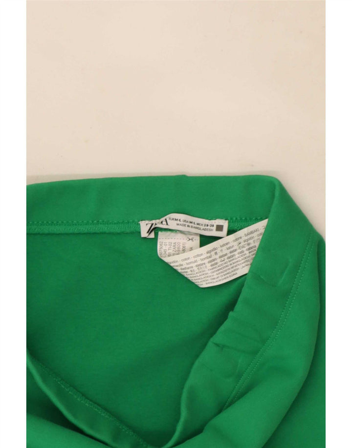 Zara Falda Midi Mediana W28 Verde Algodón
