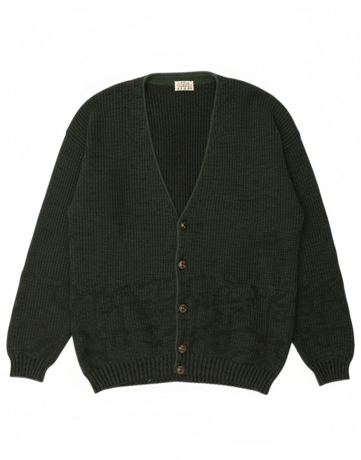 Vintage hombres Cardigan suéter grande verde