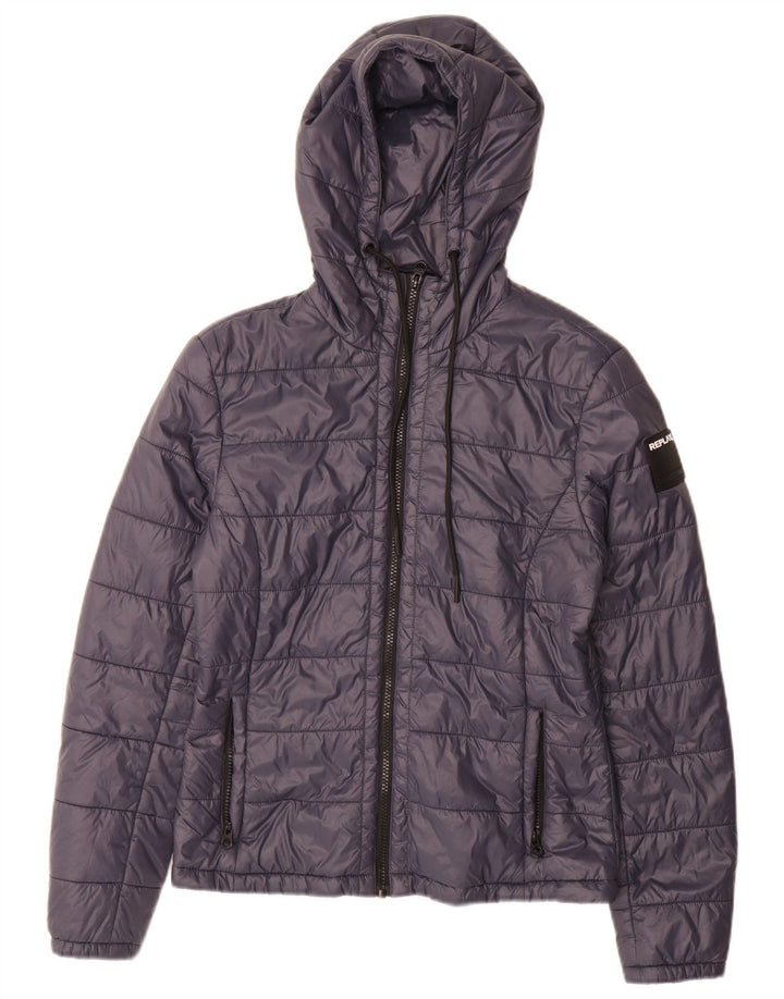 Replay Chaqueta acolchada con capucha para mujer UK 40 Mediana Azul marino Poliamida