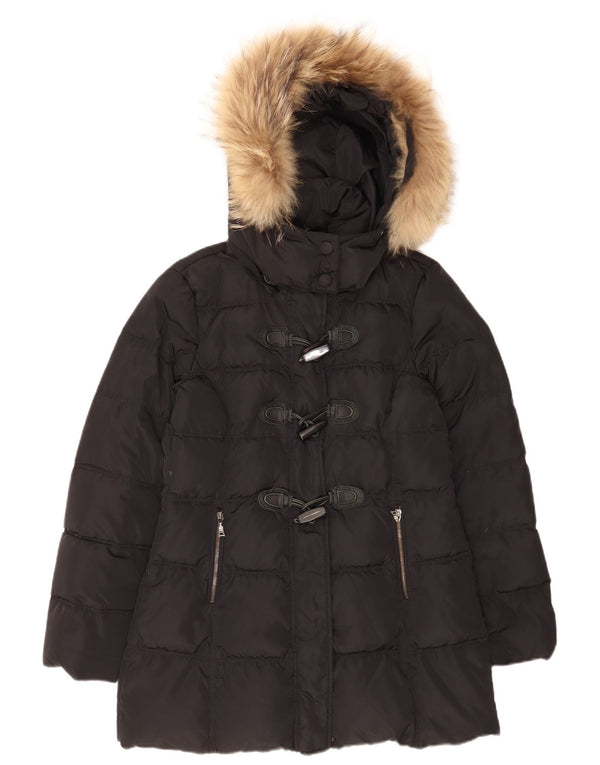 Marella Mujer EMME Abrigo Acolchado De Trenca Con Capucha Reino Unido 42 Poliéster Negro Mediano