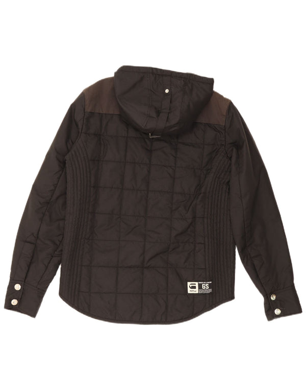 G-STAR Chaqueta acolchada con capucha y gráfico para hombre, talla 40, color negro