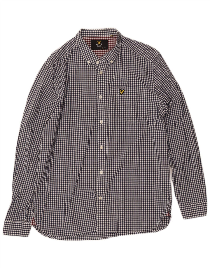 LYLE & SCOTT Camisa para hombre XL Algodón a cuadros azul marino