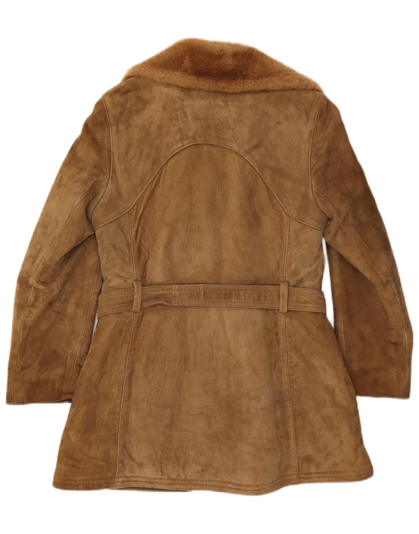 Vintage mujer shearling abrigo Reino Unido 12 Medio Beige