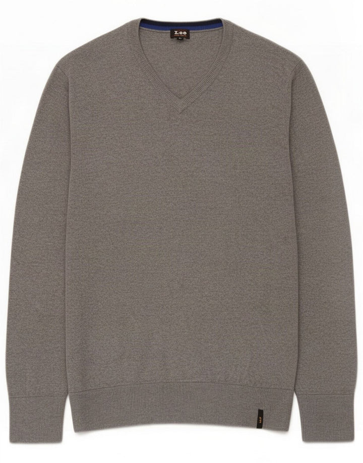 Suéter Lee con cuello en V para hombre de algodón gris medio
