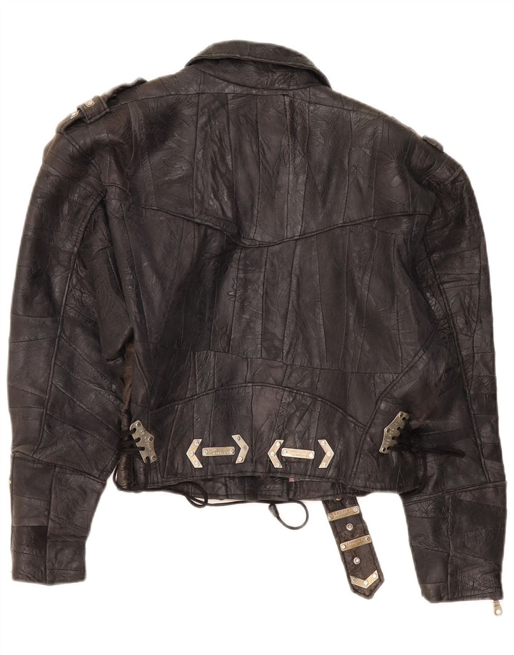 DR MARTENS Chaqueta motera de cuero corta para mujer UK 40 XL Marrón Patchwork