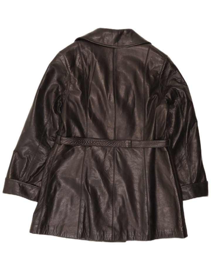 Abrigo de piel con doble botonadura para mujer Brooklyn IT 42 Medium Black Leather