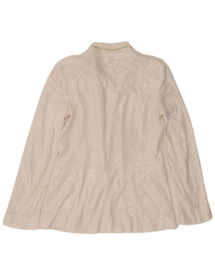 Zara Chaqueta Blazer De Lentejuelas Con 1 Botón Para Mujer UK 10 Small White