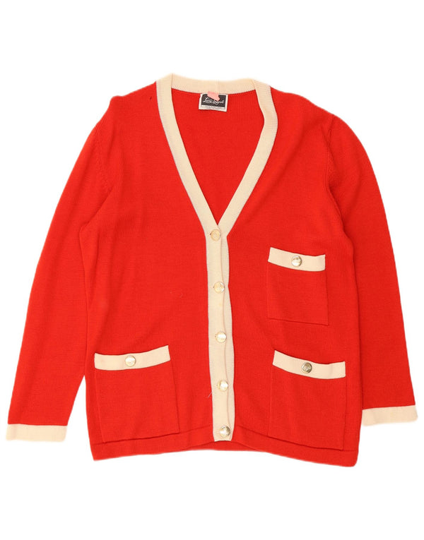 Luisa Spagnoli Suéter Cárdigan para Mujer UK 46 Grande Lana Color Block Rojo