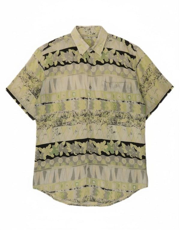 Vintage hombres camisa de manga corta verde medio geométrico