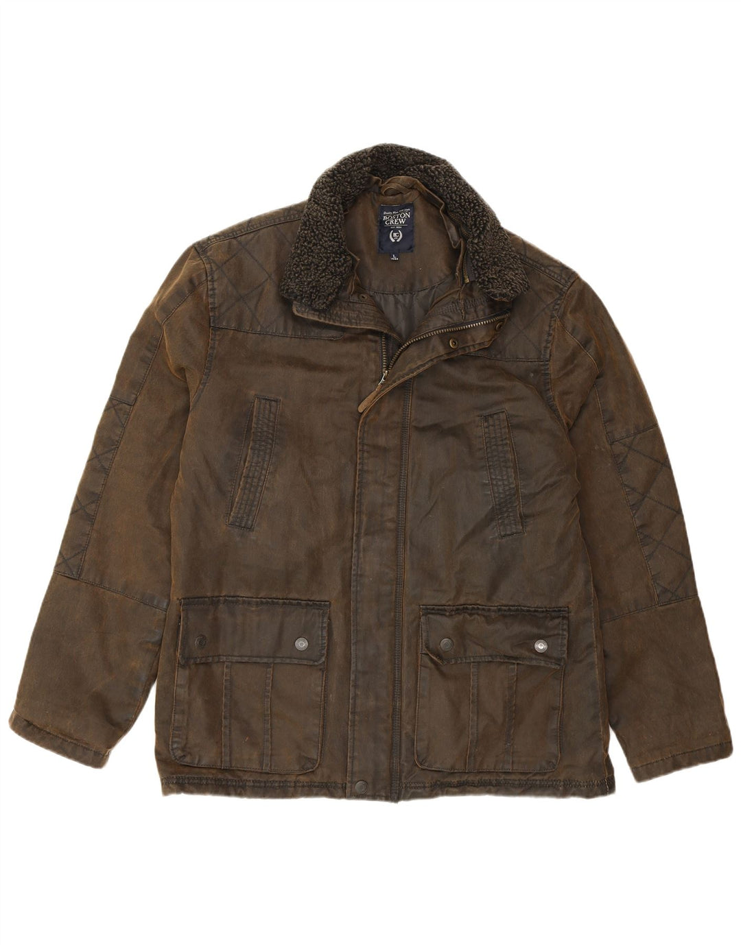 BOSTON CREW Chaqueta de algodón encerado para hombre Reino Unido 40 Algodón caqui grande
