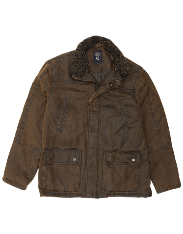 BOSTON CREW Mens Waxed Cotton Jacket UK 40 Large Khaki Cotton