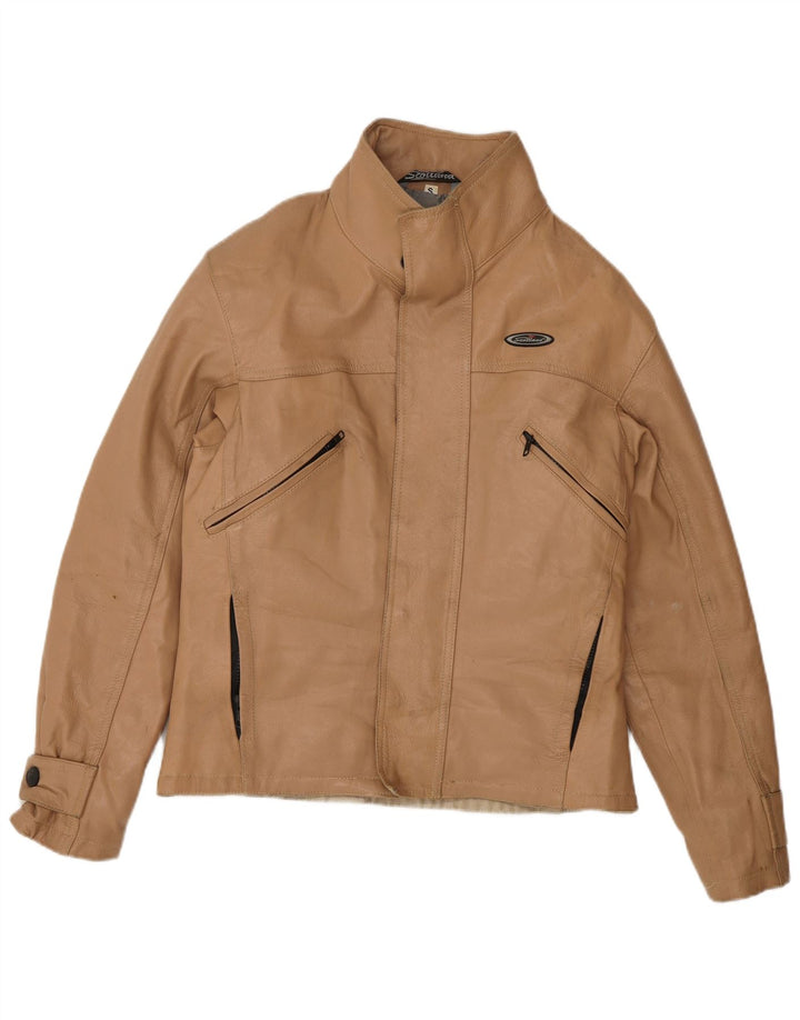 Vintage hombres chaqueta de cuero pequeño marrón