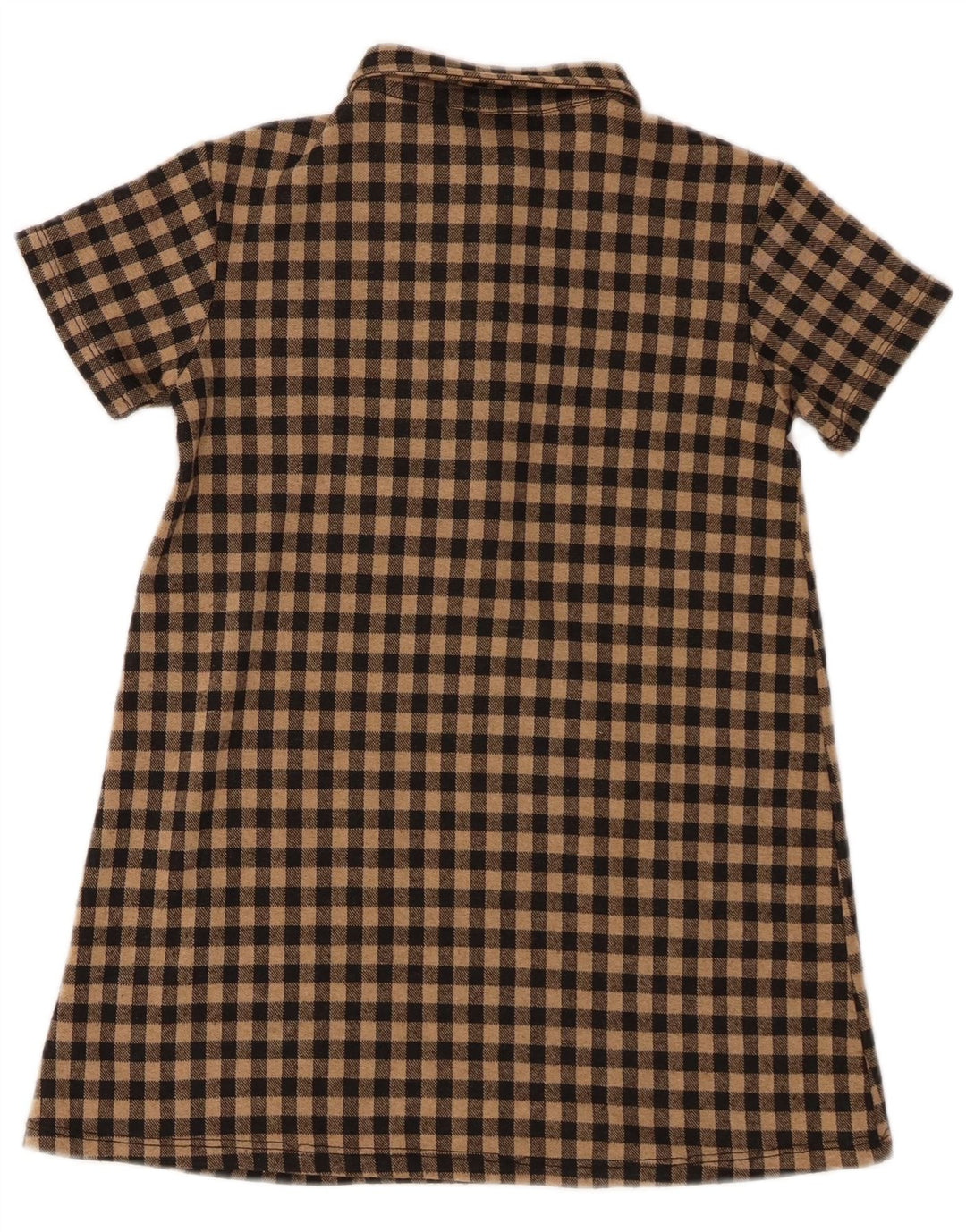 Zara Vestido Camisa Niña Manga Corta Jersey 7-8 Años Vichy Marrón