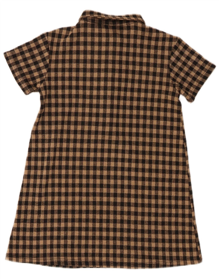 Zara Vestido Camisa Niña Manga Corta Jersey 7-8 Años Vichy Marrón